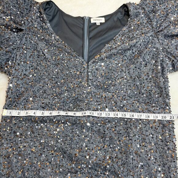 Faeriesty Silver Gray Sequin Formal Gown Bodycon Oversized Ruffle Sleeves Sz 3XL - Picture 11 of 12